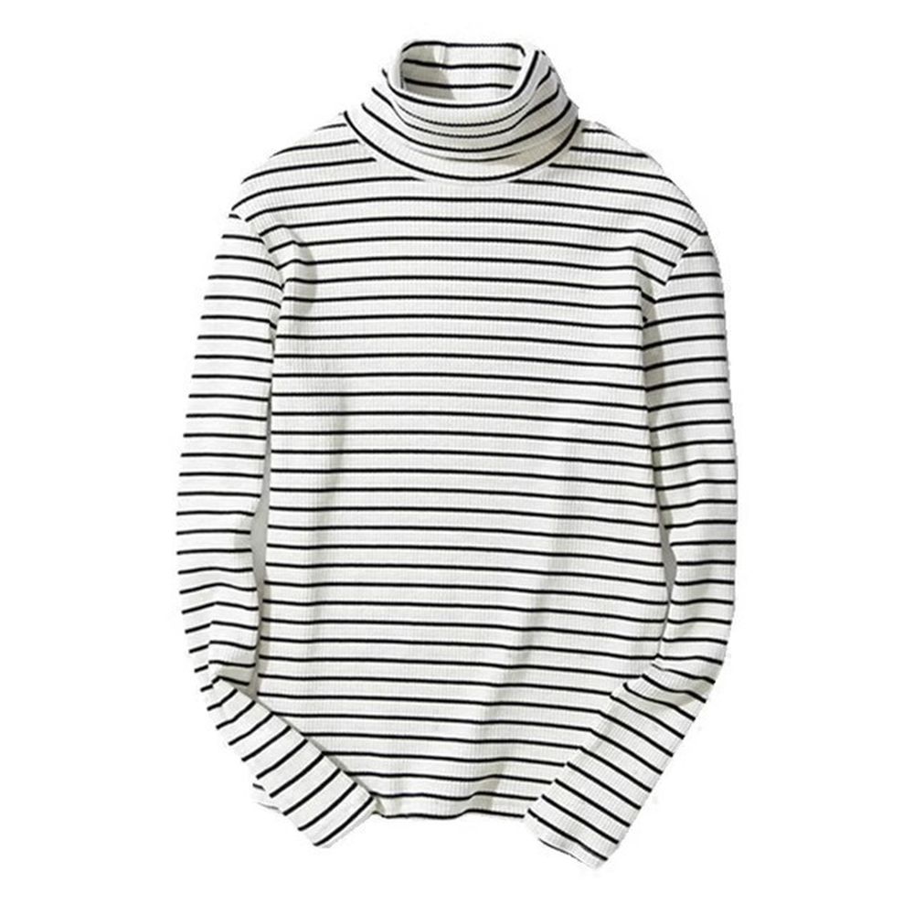 Black and White Striped T-shirt Men's Retro Base Layer High Neck Long Sleeve