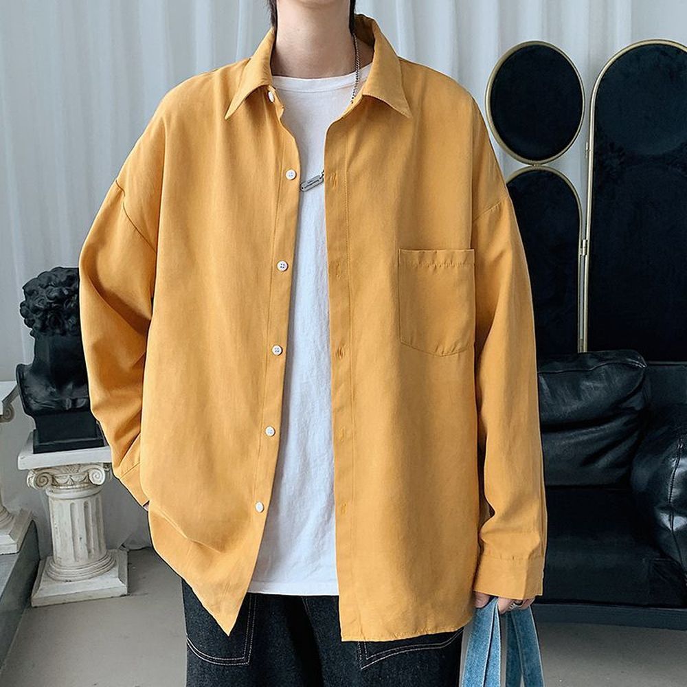 Men's Loose Solid Color Long Sleeve Shirt
